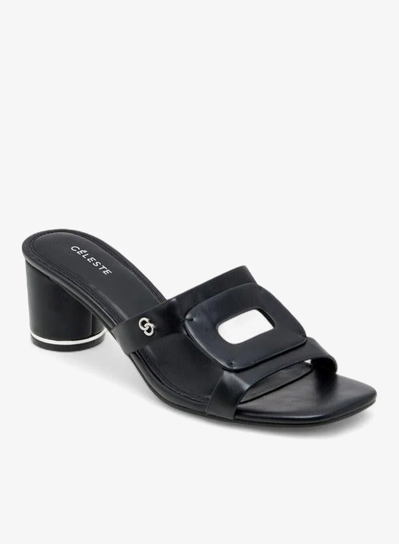 سيليست صنادل نسائية سهلة الارتداء بكعب عريض بنقوش بارزة