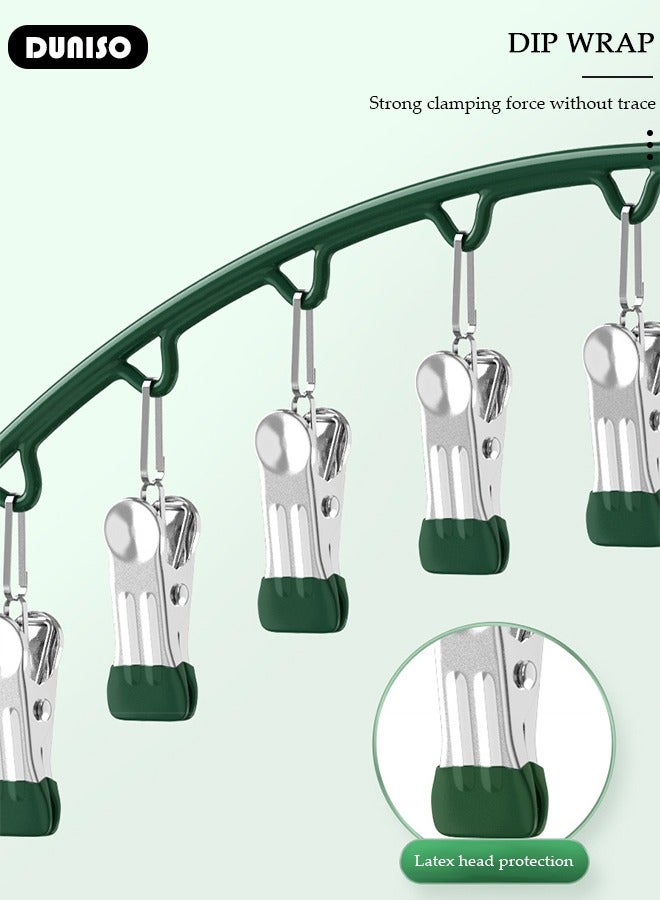 DUNISO 5 PCS Laundry Drying Rack, Stainless Steel Swivel Hook Windproof Clothes Hanger Rack with 10 Clips, Hanging Drying Rack, Anti-slip Multi Sock Peg Hanger for Drying Socks Towels Diapers Bras Baby Clothes Underwear Socks and Gloves  - Image 2