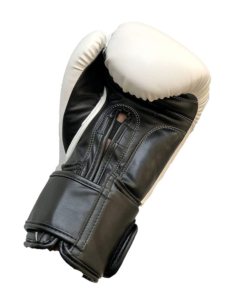 LEW White/Black Boxing Gloves for Training/Muaythai/Punching Bag/Sparring with a Pair of Hand Wraps (White, 10 OZ) - Image 2