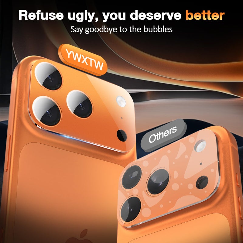 YWXTW [0 Bubbles for iPhone 17 Pro Max Camera Protector, Full Coverage Tempered Glass Lens Screen Protector for iPhone 17 Pro Max Accessories, Case Friendly, HD Clear, 3 Pack (Cosmic Orange) - Image 2