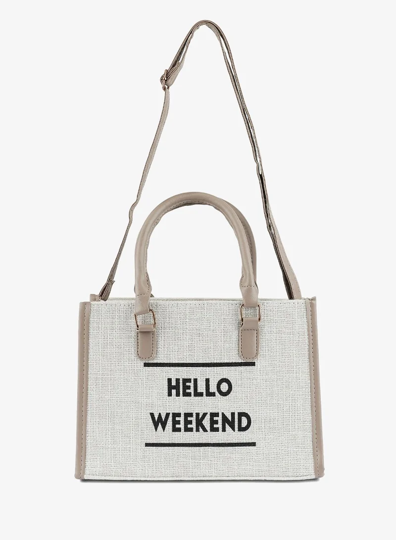 Off White Microfiber Slogan Tote Bag