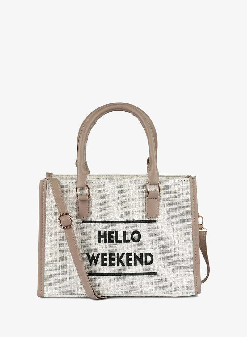 London Rag  Off White Microfiber Slogan Tote Bag for Women | Best Price UAE