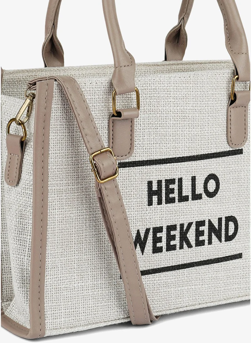 London Rag  Off White Microfiber Slogan Tote Bag for Women | Best Price UAE