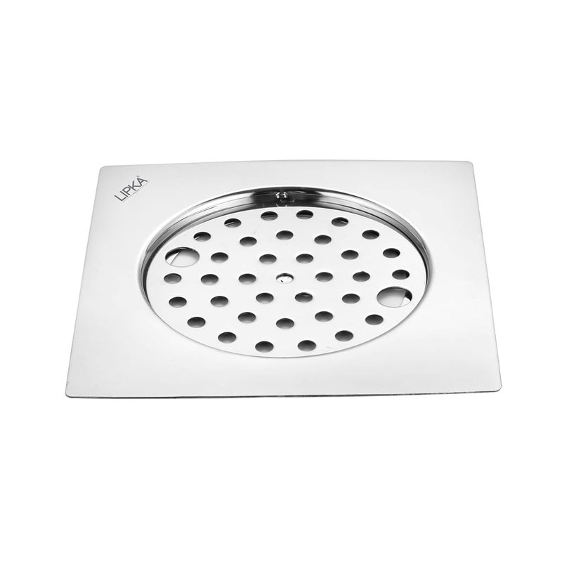 LIPKA Eon Square Flat Cut with Plain Jali Floor Drain Premium Stainless Steel 6 x 6 Inches with Lock - Image 1