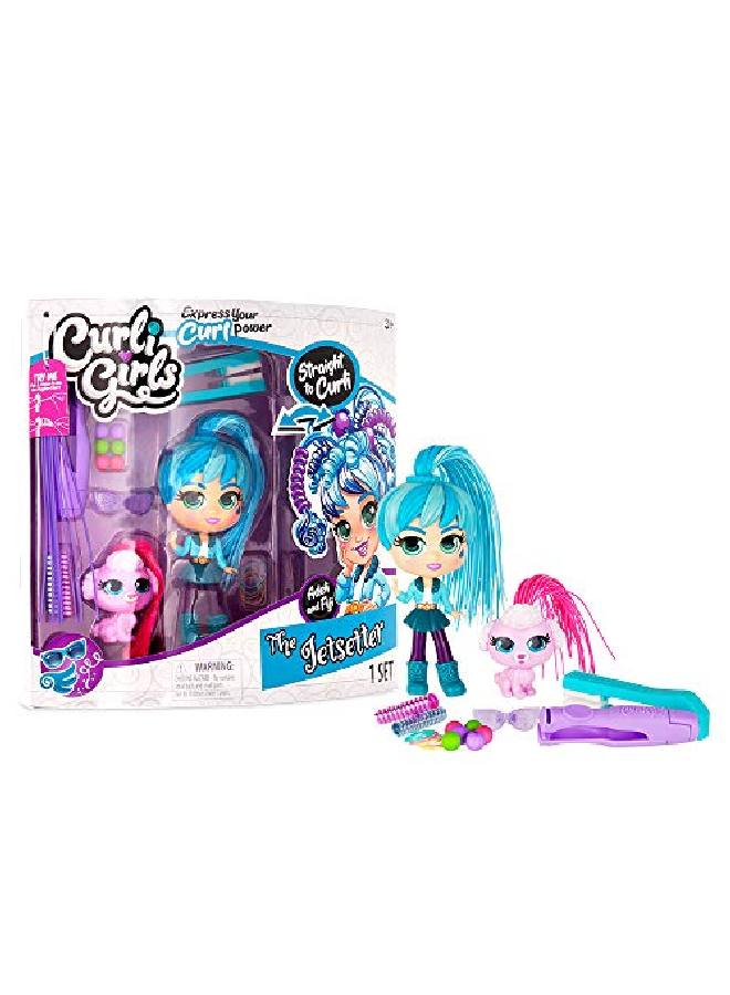 Basic Fun Curligirls Adeli The Jetsetter & Fiji Her Dog Deluxe Hairstyling Doll With Magicurl Hair Style Again And Again Ages 3+ - Image 1