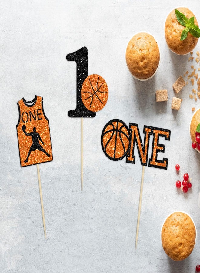 Ephlyn 24Pcs Basketball One Cupcake Toppers Glitter Number 1 First Birthday Basketball Cupcake Picks for Sports Theme Baby Shower Kids 1st Birthday Party Cake Decorations Supplies - Image 4