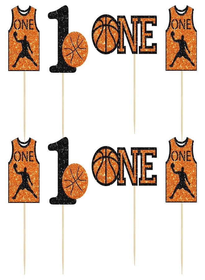 Ephlyn 24Pcs Basketball One Cupcake Toppers Glitter Number 1 First Birthday Basketball Cupcake Picks for Sports Theme Baby Shower Kids 1st Birthday Party Cake Decorations Supplies - Image 3