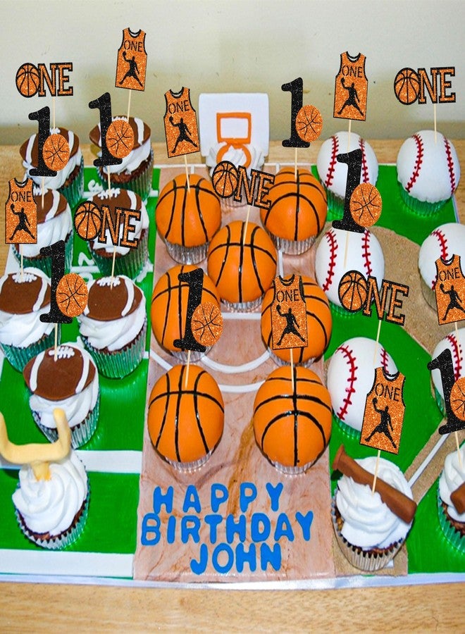 Ephlyn 24Pcs Basketball One Cupcake Toppers Glitter Number 1 First Birthday Basketball Cupcake Picks for Sports Theme Baby Shower Kids 1st Birthday Party Cake Decorations Supplies - Image 5