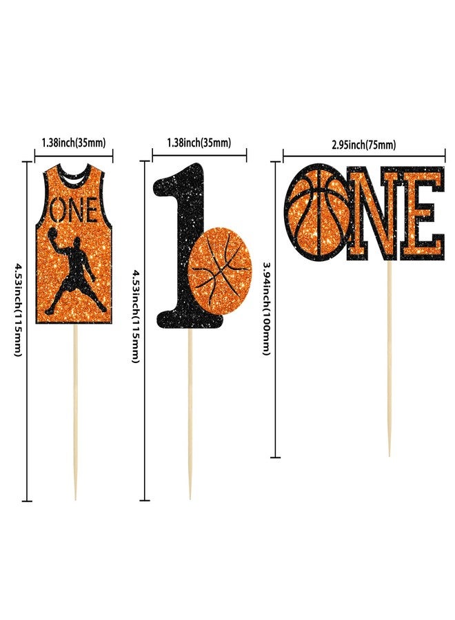 Ephlyn 24Pcs Basketball One Cupcake Toppers Glitter Number 1 First Birthday Basketball Cupcake Picks for Sports Theme Baby Shower Kids 1st Birthday Party Cake Decorations Supplies - Image 2