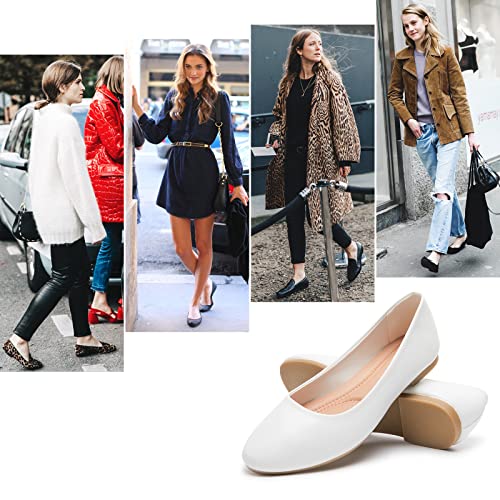 hash bubbie Women's Flats Shoes Ballet Flats Dress Shoes Comfortable PU Leather Slip on Shoes for Women(White.US8) - Image 4