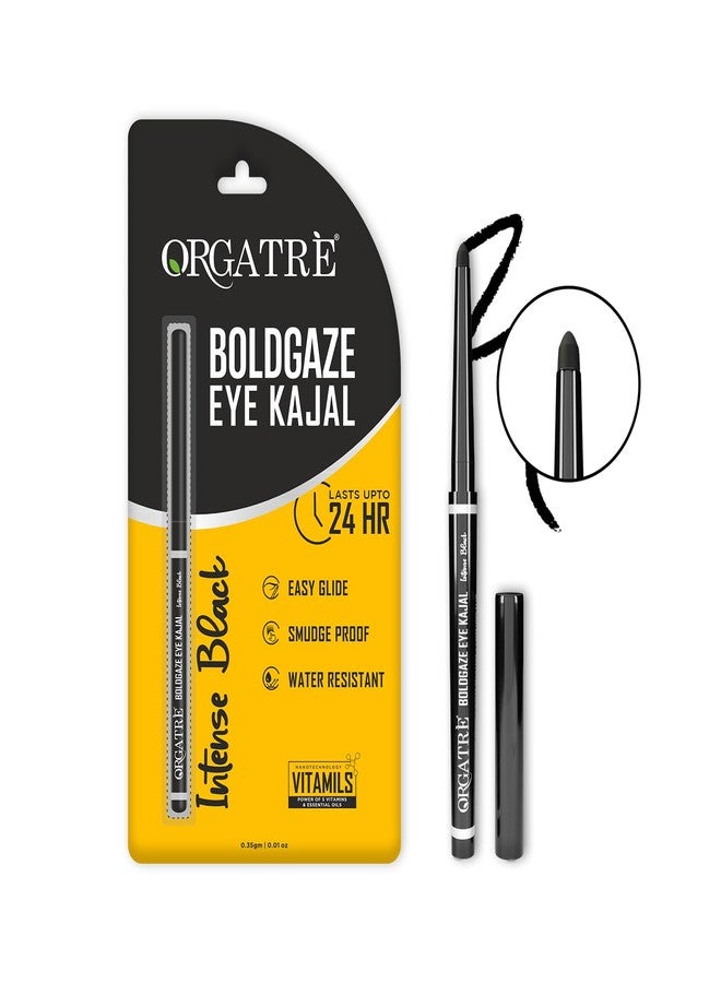 Orgatre Boldgaze Eye Kajal | Waterproof, Smudgeproof - 24 Hours Long Stay - Darkest Black- One Swipe Application - Vitamin E, Provitamin B5 and Castor Oil - 1.5 Gm, Matte Finish - Image 1