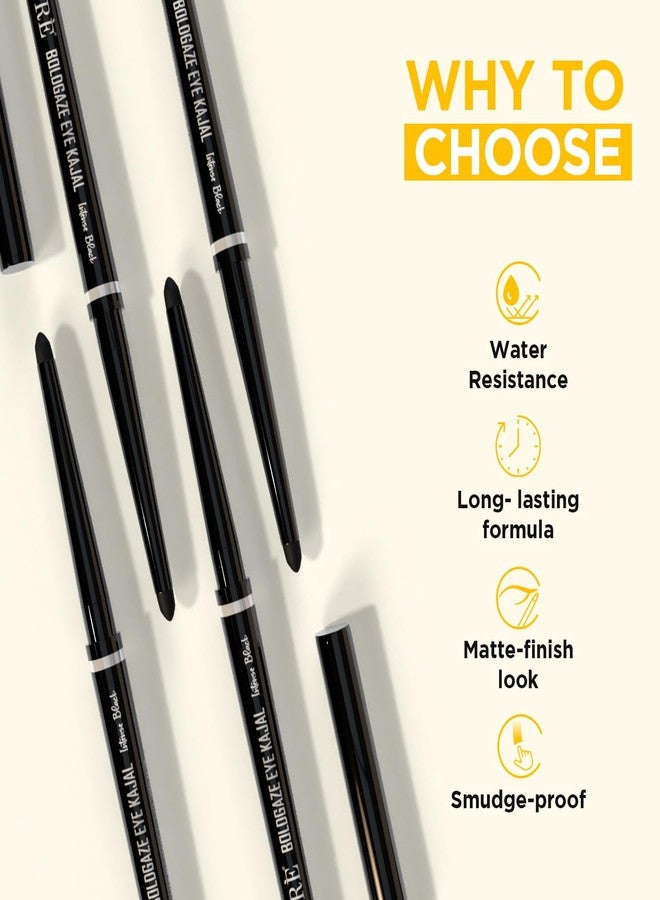 Orgatre Boldgaze Eye Kajal | Waterproof, Smudgeproof - 24 Hours Long Stay - Darkest Black- One Swipe Application - Vitamin E, Provitamin B5 and Castor Oil - 1.5 Gm, Matte Finish - Image 2