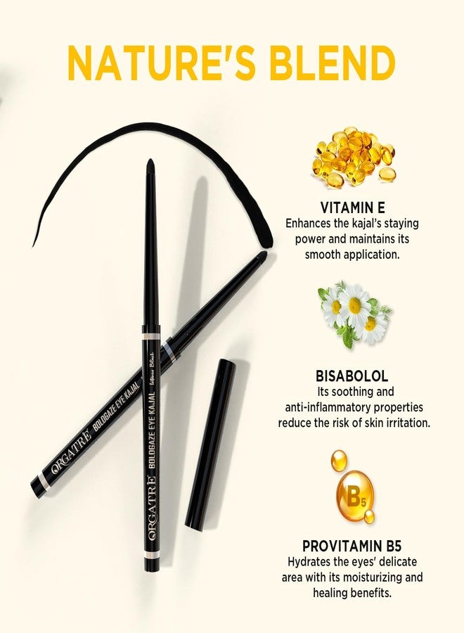 Orgatre Boldgaze Eye Kajal | Waterproof, Smudgeproof - 24 Hours Long Stay - Darkest Black- One Swipe Application - Vitamin E, Provitamin B5 and Castor Oil - 1.5 Gm, Matte Finish - Image 3