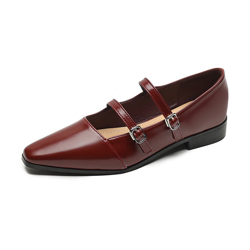 Elegant Pointed Toe Mary Janes Chunky Heel Pumps for Women Wine Red 