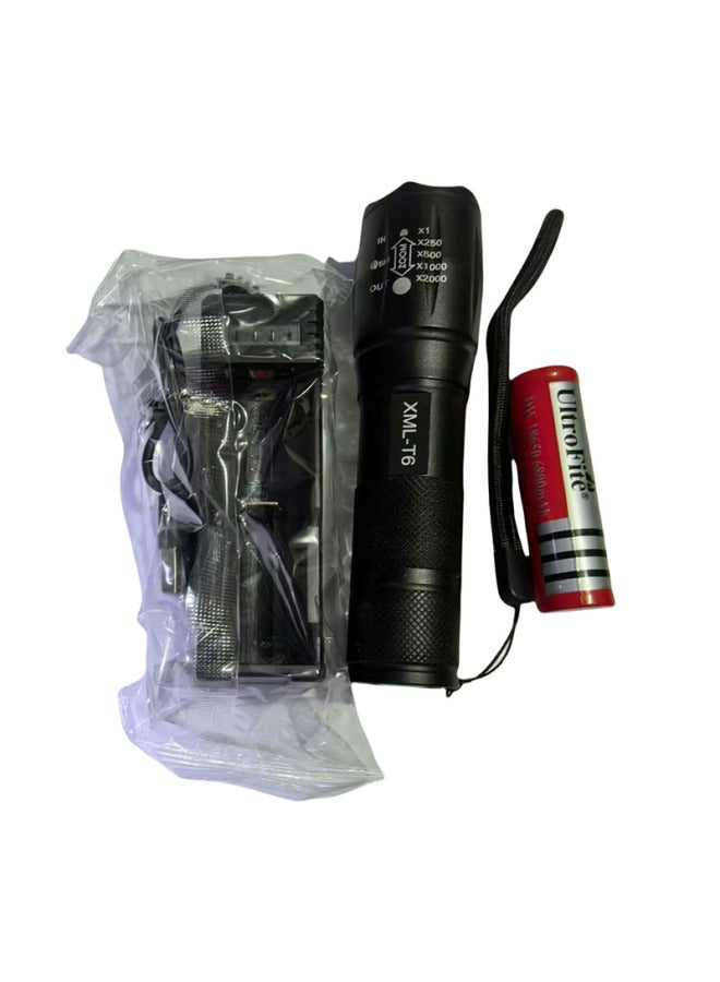 Aluminum Alloy Strong Light T6 Flashlight Jade Special Purple Light Detector Lamp 395 Ultraviolet Flashlight-Product Specifications:Dual Light Source  + 18650 Battery + Charger  - Image 1