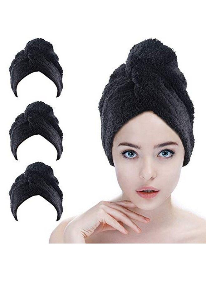 Sinland Microfiber Hair Drying Cap Hair Towel Turban Twist For Long Hair Fast Drying Towels Head Turban Absorbent Soft Lightweight 3 Pack Black - Image 2