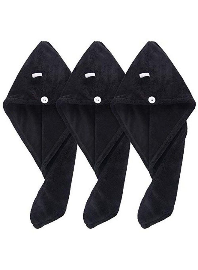 Sinland Microfiber Hair Drying Cap Hair Towel Turban Twist For Long Hair Fast Drying Towels Head Turban Absorbent Soft Lightweight 3 Pack Black - Image 4