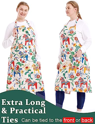 APRONNER Cotton Linen Baking Plus Size Aprons for Women with Pockets Kitchen Cooking Flowers and Trojans 02 - Image 5