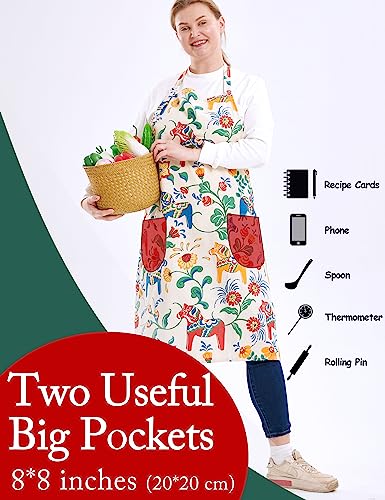 APRONNER Cotton Linen Baking Plus Size Aprons for Women with Pockets Kitchen Cooking Flowers and Trojans 02 - Image 3