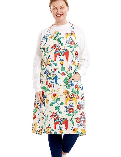 APRONNER Cotton Linen Baking Plus Size Aprons for Women with Pockets Kitchen Cooking Flowers and Trojans 02 - Image 1