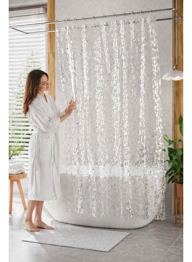 Shower Curtain Liner, Waterproof Mold Resistant Clear Plastic Shower Curtain with Weighted Hem & 12 Hooks, Rustproof Grommet Transparent Bath Curtain for Bathroom Bathtub - Image 2
