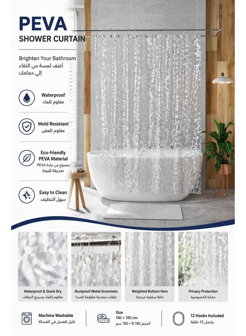 Shower Curtain Liner, Waterproof Mold Resistant Clear Plastic Shower Curtain with Weighted Hem & 12 Hooks, Rustproof Grommet Transparent Bath Curtain for Bathroom Bathtub - Image 1