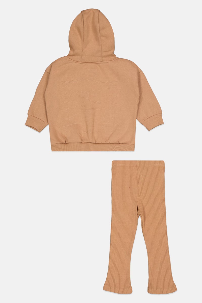 Fudo Toddlers Girl 2 Pcs Long Sleeve Sweatshirt And Leggings Set, Brown - Image 2