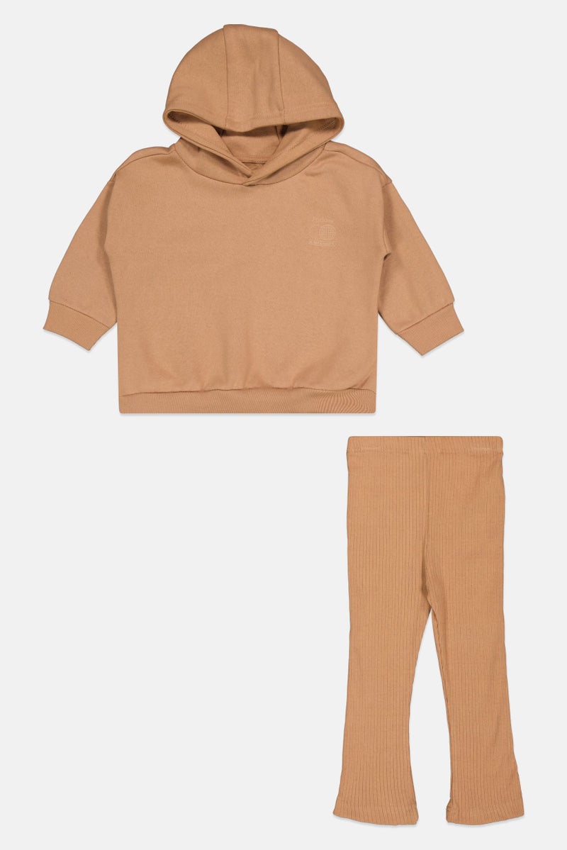 Fudo Toddlers Girl 2 Pcs Long Sleeve Sweatshirt And Leggings Set, Brown - Image 1