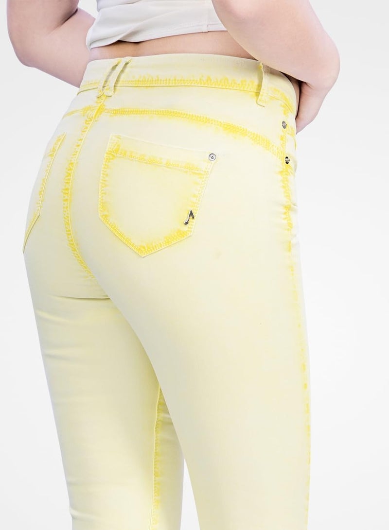 Web Denim Web Denim Light Yellow OD Skinny Stretchable Straight Pant Fashionable Comfort Fit Casual Cotton Jeans with Pockets For Women  - Image 3