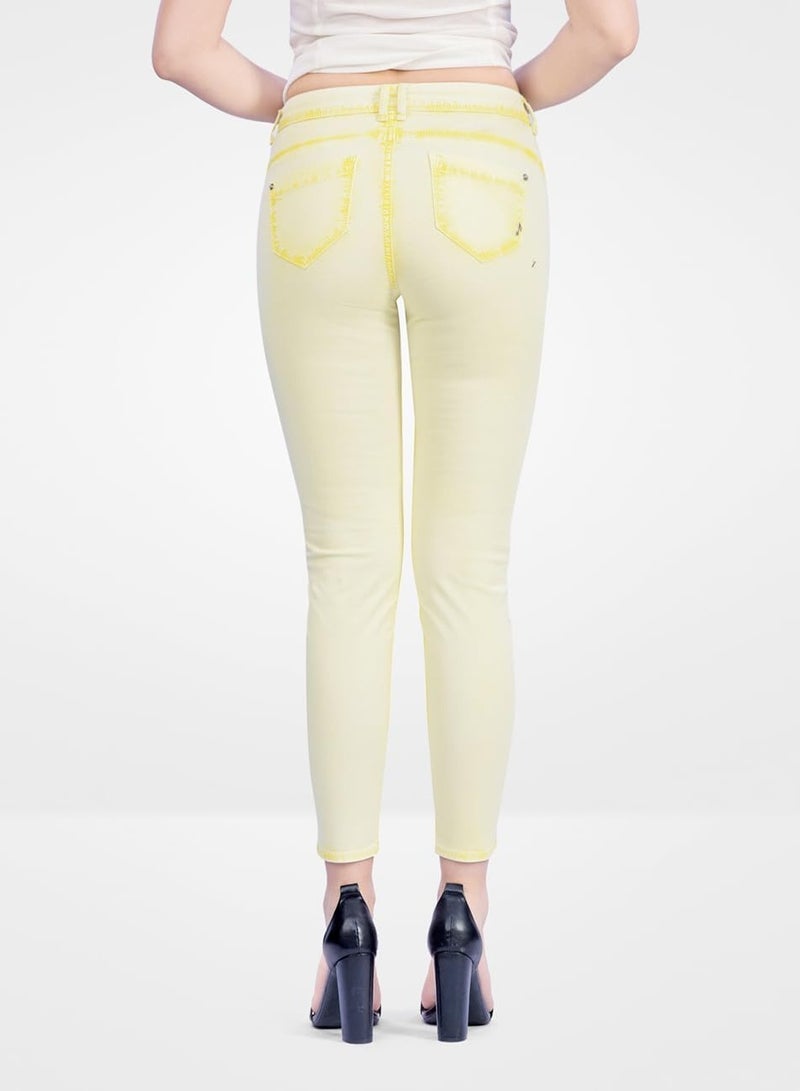 Web Denim Web Denim Light Yellow OD Skinny Stretchable Straight Pant Fashionable Comfort Fit Casual Cotton Jeans with Pockets For Women  - Image 2