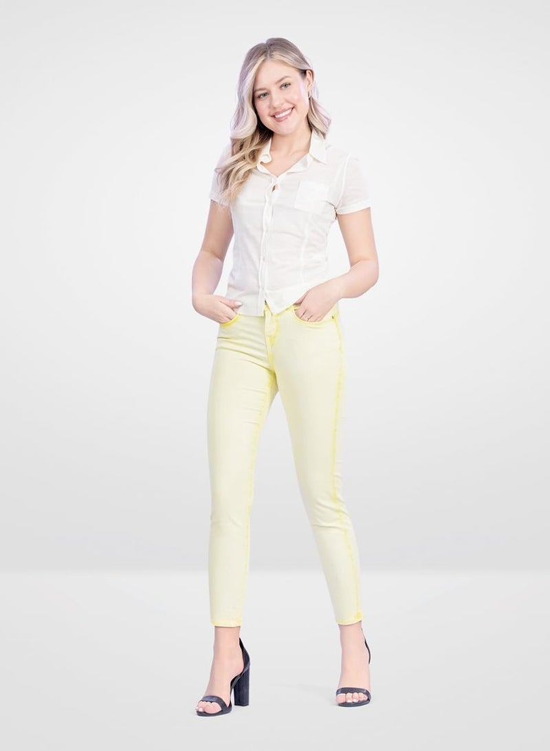 Web Denim Web Denim Light Yellow OD Skinny Stretchable Straight Pant Fashionable Comfort Fit Casual Cotton Jeans with Pockets For Women  - Image 4