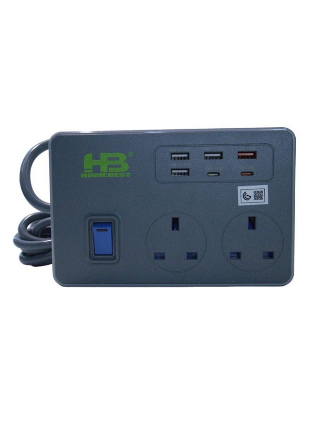 HOMEBEST سلك تمديد الطاقة 2 مقبس 3 متر رمادي - Image 1