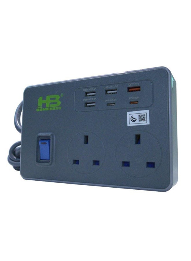 HOMEBEST سلك تمديد الطاقة 2 مقبس 3 متر رمادي - Image 3