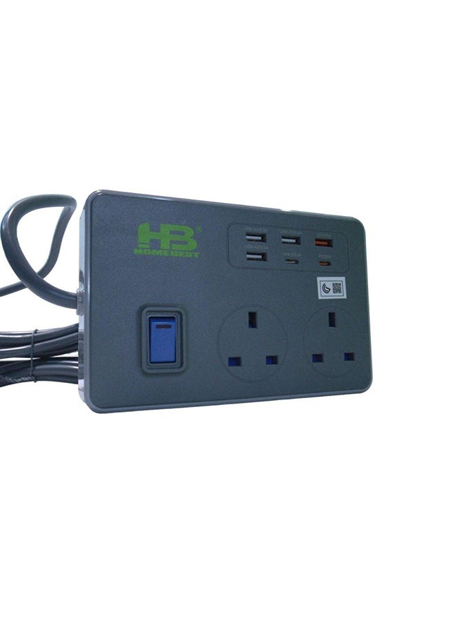 HOMEBEST سلك تمديد الطاقة 2 مقبس 3 متر رمادي - Image 2