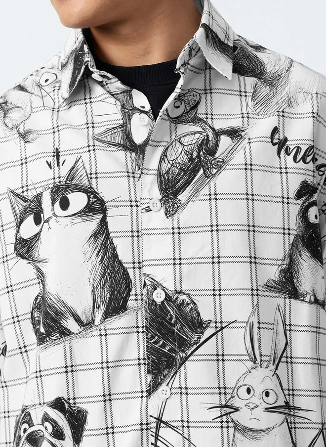 ذا سوليد ستور The Souled Store Men's Oversized Fit Graphic Printed Casual Shirt