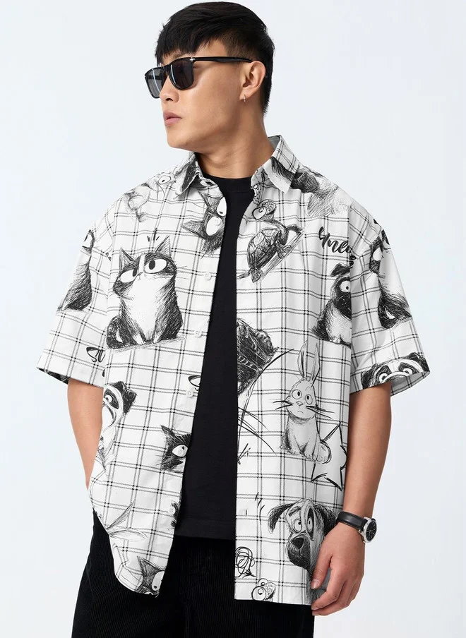 ذا سوليد ستور The Souled Store Men's Oversized Fit Graphic Printed Casual Shirt