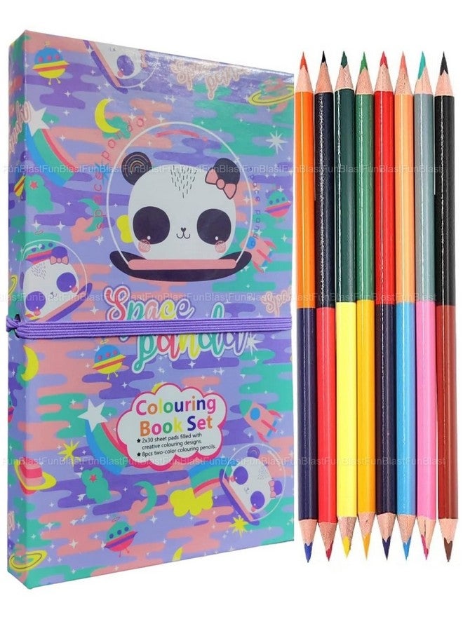 FunBlast Panda Theme Cartoon Colouring Book with 8 Double Side Colour Pencils, Art and Craft Drawing Color Book Set for 3+ Years Old Boys, Girls Toddlers, Return Gift for Kids - Image 1