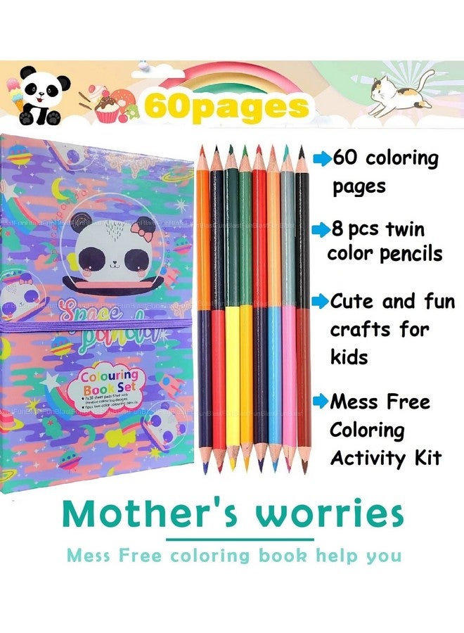 FunBlast Panda Theme Cartoon Colouring Book with 8 Double Side Colour Pencils, Art and Craft Drawing Color Book Set for 3+ Years Old Boys, Girls Toddlers, Return Gift for Kids - Image 2