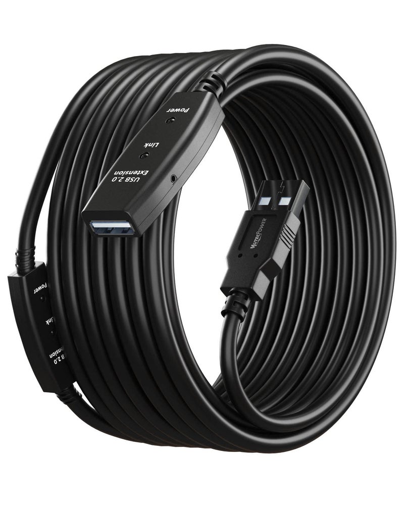 MutecPower 50 Feet Active USB Extension Cable 2.0 Male to Female with 2 Extension chipsets Signal Booster - Active Extension/Repeater Cord 15 Meters / 50 Feet - Image 1