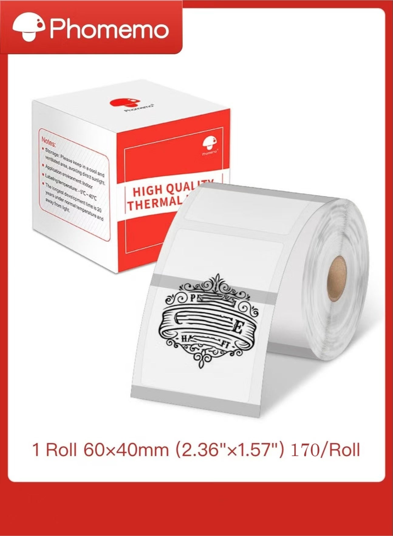 Thermal Sticker Labels 60mm×40mm(Inch 2.36"×1.57") - 180/Roll, Compatible with M200/M220/M221 Printer( Black on White)