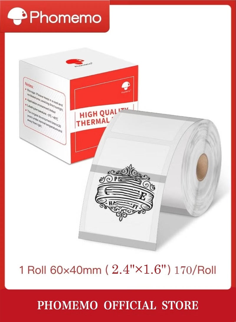 phomemo Thermal Sticker Labels 60mm×40mm(Inch 2.4"×1.6") - 170/Roll, Compatible with M200/M220/M221 Printer( Black on White) - Image 1
