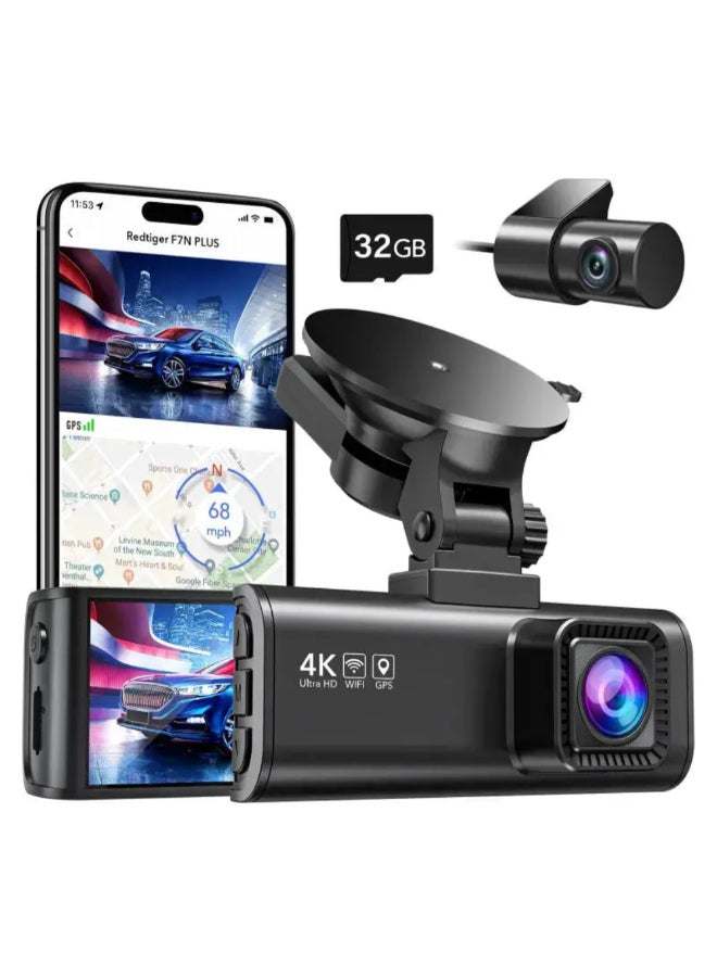 ريد تايجر كاميرا داش أمامية وخلفية للسيارات بدقة 4K مع واي فاي أسود 3.2 بوصة F7NP - Image 1