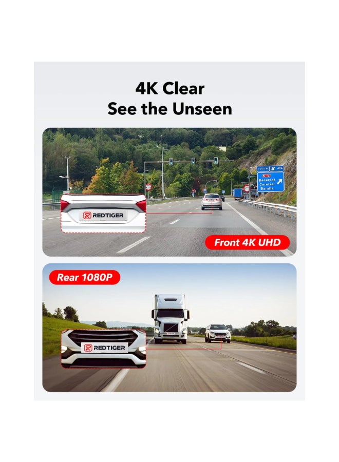 ريد تايجر كاميرا داش أمامية وخلفية للسيارات بدقة 4K مع واي فاي أسود 3.2 بوصة F7NP - Image 4