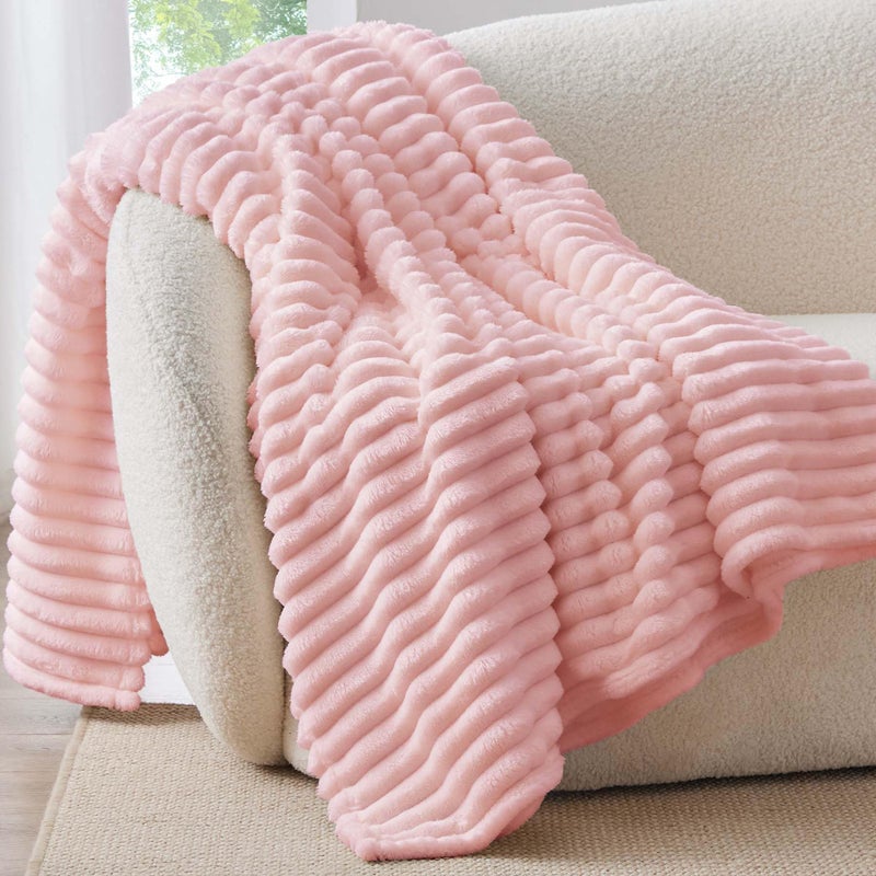 BEDELITE Fleece Pink Throw Blanket for Couch - 300GSM Soft & Warm Valentines Blanket Gifts for Women Girls, Decorative Spring Pink Blankets for Home, 50"x60" - Image 3