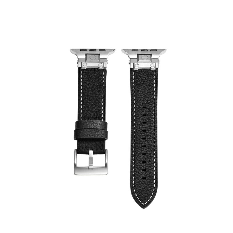 Leather Compatible with Apple Watch Black Smartwatch Band for daily smartwatch wear and replacement strap On The Go Use Work Use Family Use - Image 1