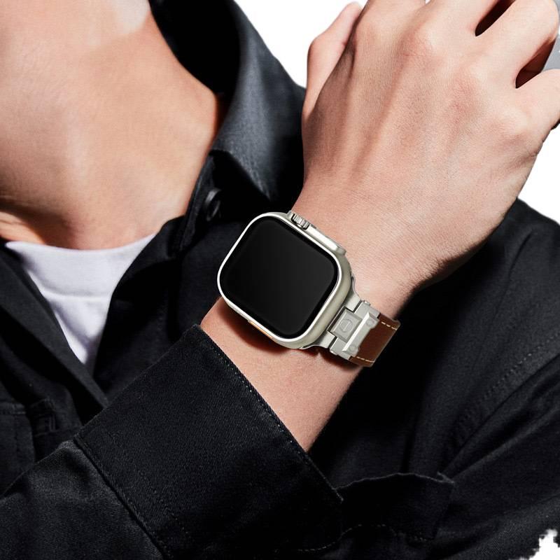 Leather Compatible with Apple Watch Black Smartwatch Band for daily smartwatch wear and replacement strap On The Go Use Work Use Family Use - Image 5