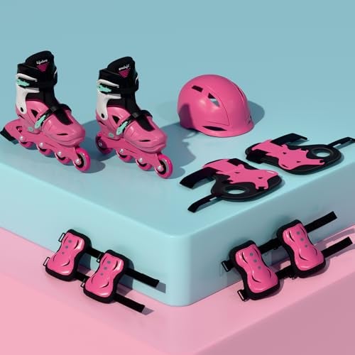 Lifelong Inline Skates for Kids - Roller Skate Shoes-3 Wheels Inline Skates-Skating Shoes for Boys & Girls with Safety Kit- Skate Scooter- Liner Skates-1 Pair of Skates, Pink, M (20.5-23 cm) - Image 1