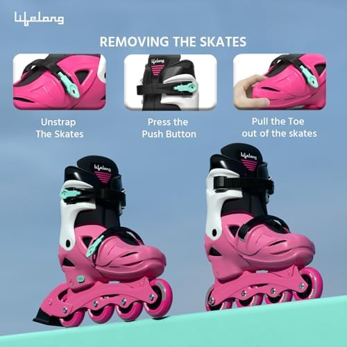 Lifelong Inline Skates for Kids - Roller Skate Shoes-3 Wheels Inline Skates-Skating Shoes for Boys & Girls with Safety Kit- Skate Scooter- Liner Skates-1 Pair of Skates, Pink, M (20.5-23 cm) - Image 4