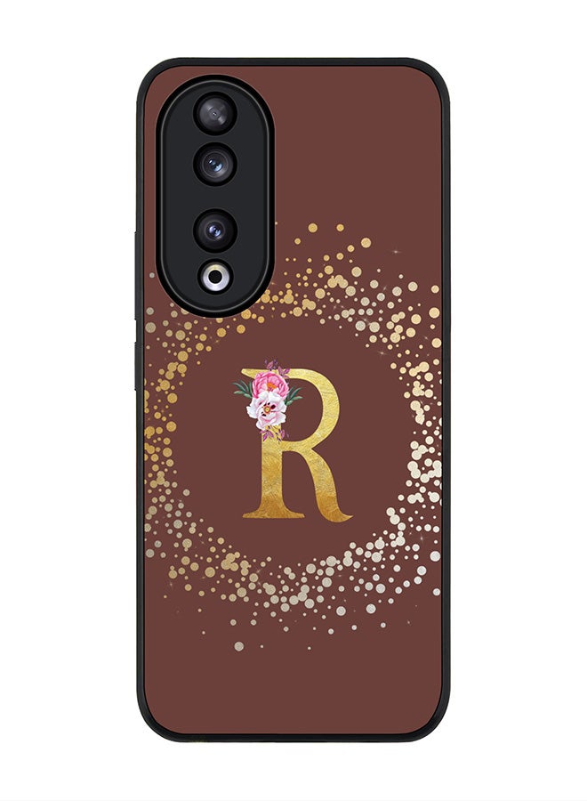 Stylizedd Rugged Black edge case for Honor 90 5G, Slim fit Flexible Anti Drop Thin Cover - Custom Monogram Initial Letter Floral Pattern Alphabet - R  (Brown ) - Image 1
