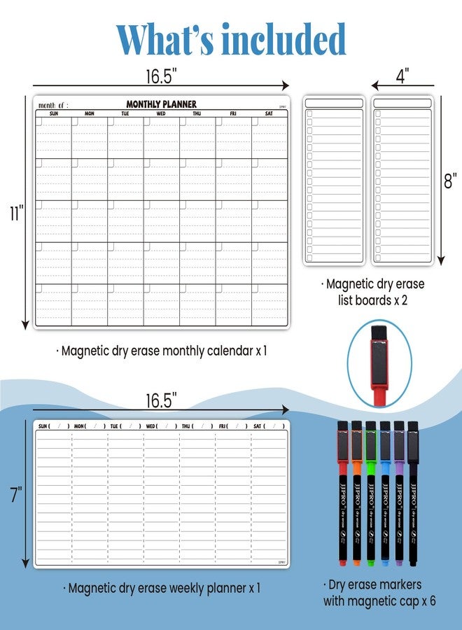 JJPRO Magnetic Dry Erase Calendar for Refrigerator-Reusable Monthly Calendar,Weekly Planner&to Do List for Fridge-Magnetic Monthly,Weekly Planner&List 2pcs-Starts Sunday-16.5x11" - Image 2